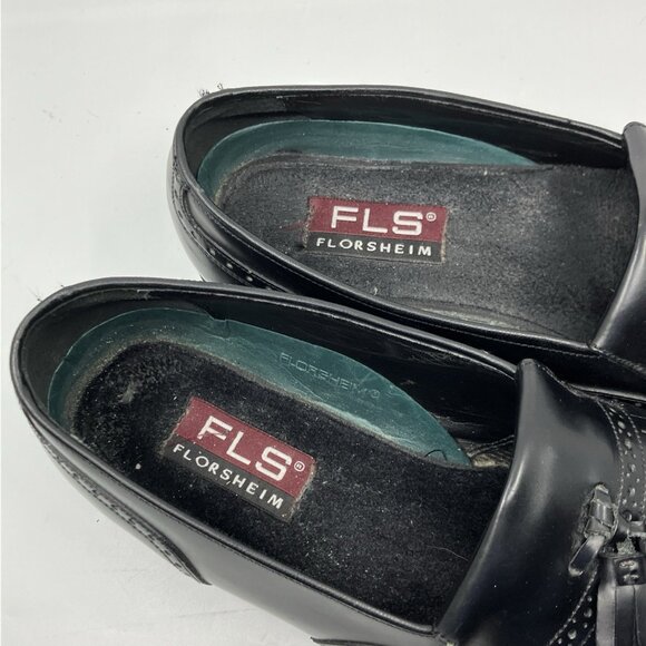 FLS Florsheim Wingtip Black Leather Shoes Mens Size 11 Oxford Tassels Loafers - Picture 9 of 10